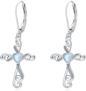 Cross Earrings for Women 925 Sterling Silver Cross Leverback Dangle Earrings Religious Cross Jewelry Gifts Birthday Christmas for Women Girls