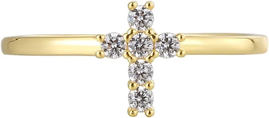 Cross Faith Christian Cubic Zirconia Band Rings for Women Girls 18K Gold Filled Lightweight Stackable Simple CZ Ladies Ring Dainty Religious Jewelry