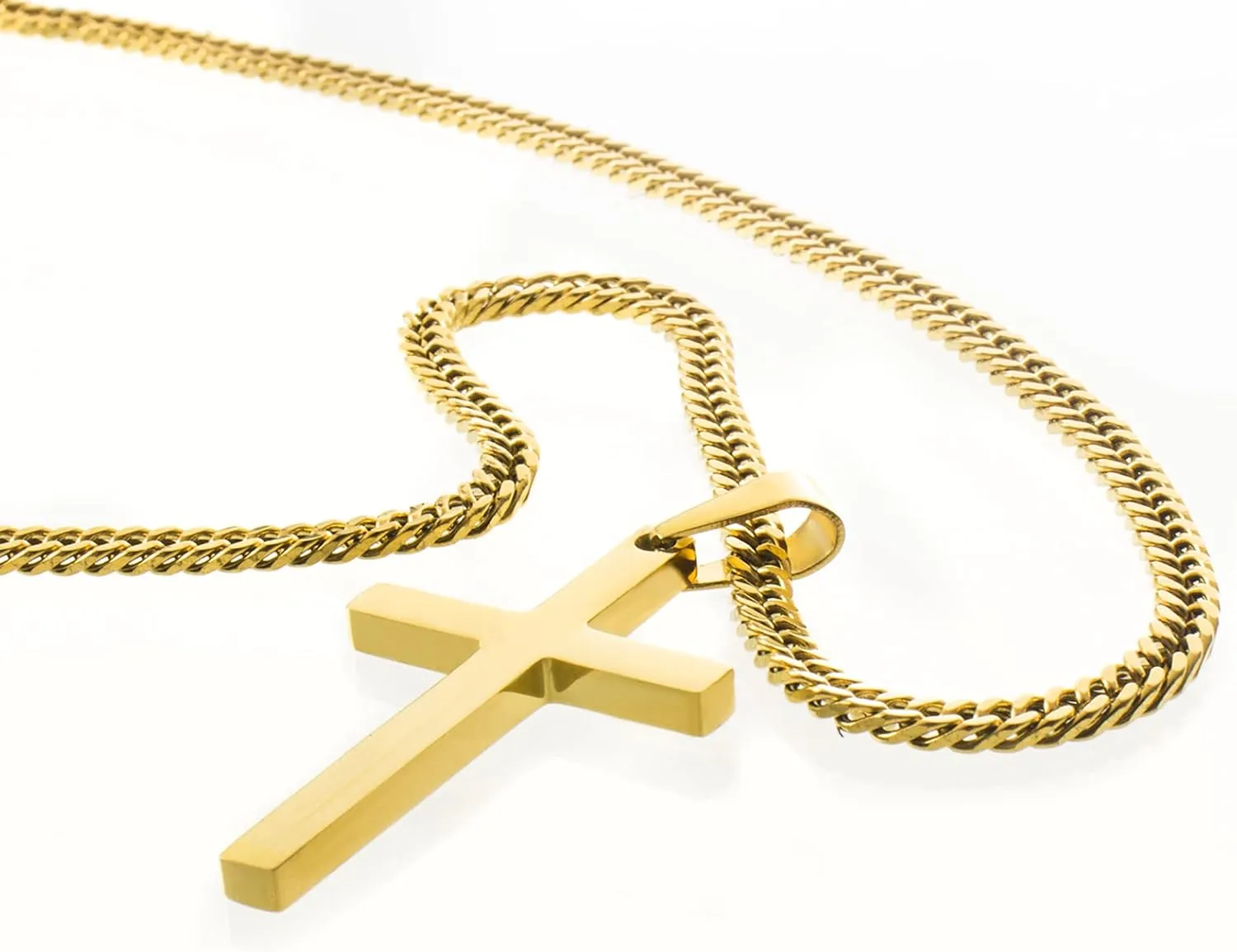 Cross Necklace for Men, Silver Gold Stainless Steel Plain Cross Pendant Necklace for Men Cuban Chain 18-26 Inch