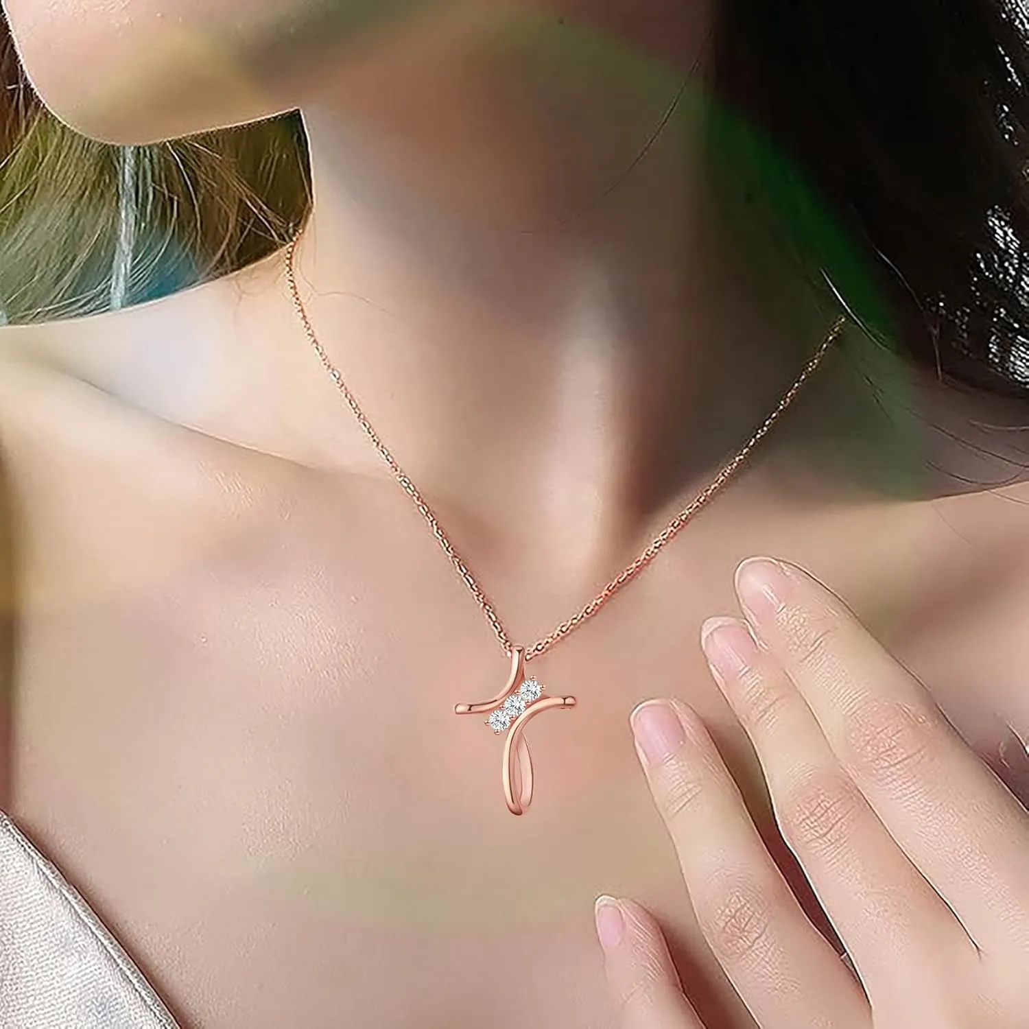 Cross Necklace for Women, 925 Sterling Silver 18K Gold Plated Diamond Necklace for Women, Cross Pendant with 3 Stone 5A Cubic Zirconia, Birthday Christmas Jewelry Gifts for Women Her, 20 Inches