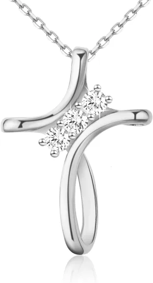 Cross Necklace for Women, 925 Sterling Silver 18K Gold Plated Diamond Necklace for Women, Cross Pendant with 3 Stone 5A Cubic Zirconia, Birthday Christmas Jewelry Gifts for Women Her, 20 Inches