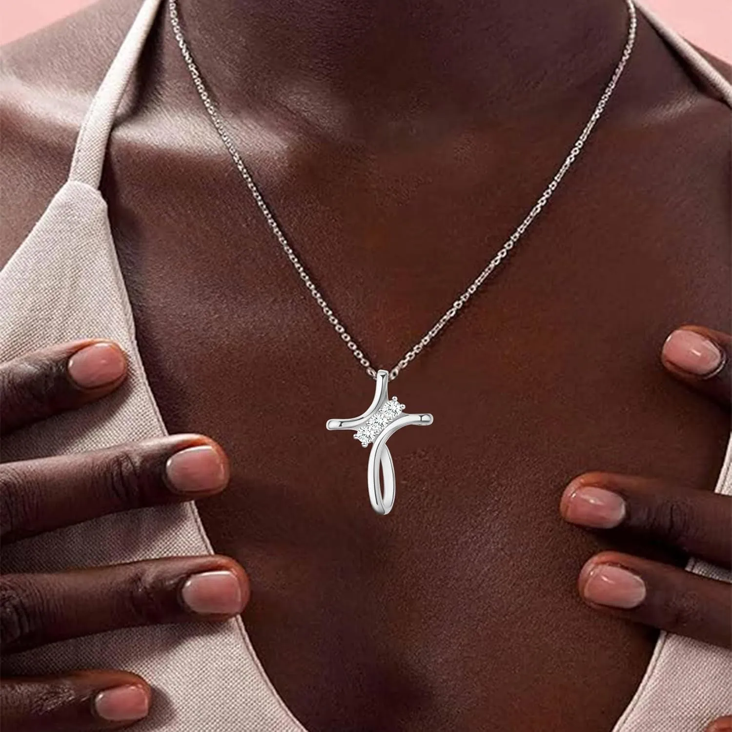 Cross Necklace for Women, 925 Sterling Silver 18K Gold Plated Diamond Necklace for Women, Cross Pendant with 3 Stone 5A Cubic Zirconia, Birthday Christmas Jewelry Gifts for Women Her, 20 Inches