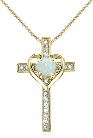 Cross Necklace for Women, Birthstone Necklace, Genuine or Synthetic Gemstone Necklace, Cross Pendant, Heart Cross, Necklaces for Women, Sterling Silver Necklace or Gold Flash Silver Necklace