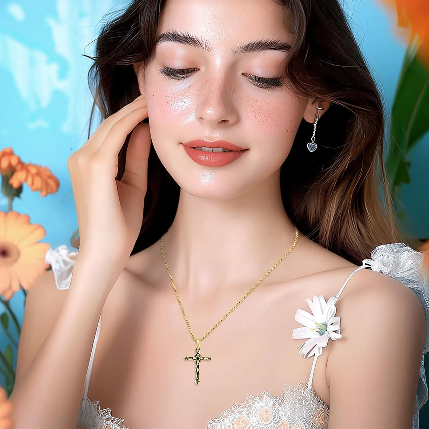 Cross Necklace for Women Men,Crucifix Necklaces 925 Sterling Silver Jesus Cross Pendant Vintage Patron Saint Medals Amulet Protection Religious Faith Trendy Dainty Jewelry Gifts