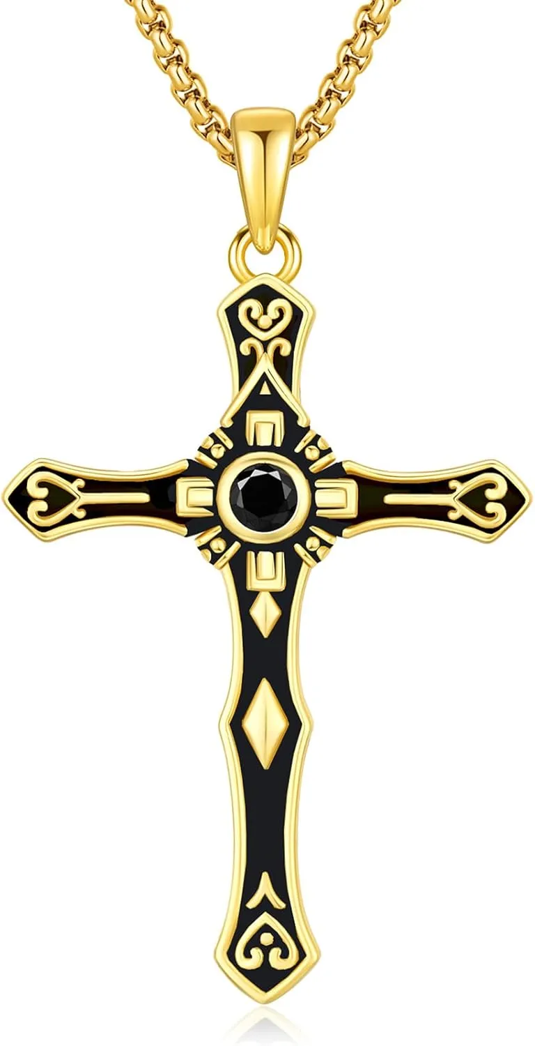 Cross Necklace for Women Men,Crucifix Necklaces 925 Sterling Silver Jesus Cross Pendant Vintage Patron Saint Medals Amulet Protection Religious Faith Trendy Dainty Jewelry Gifts