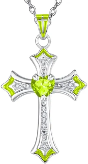 Cross Necklaces Heart Birthstone Birthday Gifts for Women, 18K White Gold Plated Crucifix Pendant Necklace Jewelry Religious Anniversary christmas Gifts for Wife Mom Her