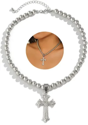 Cross Pendant Necklace Bead Necklace Gift for Women
