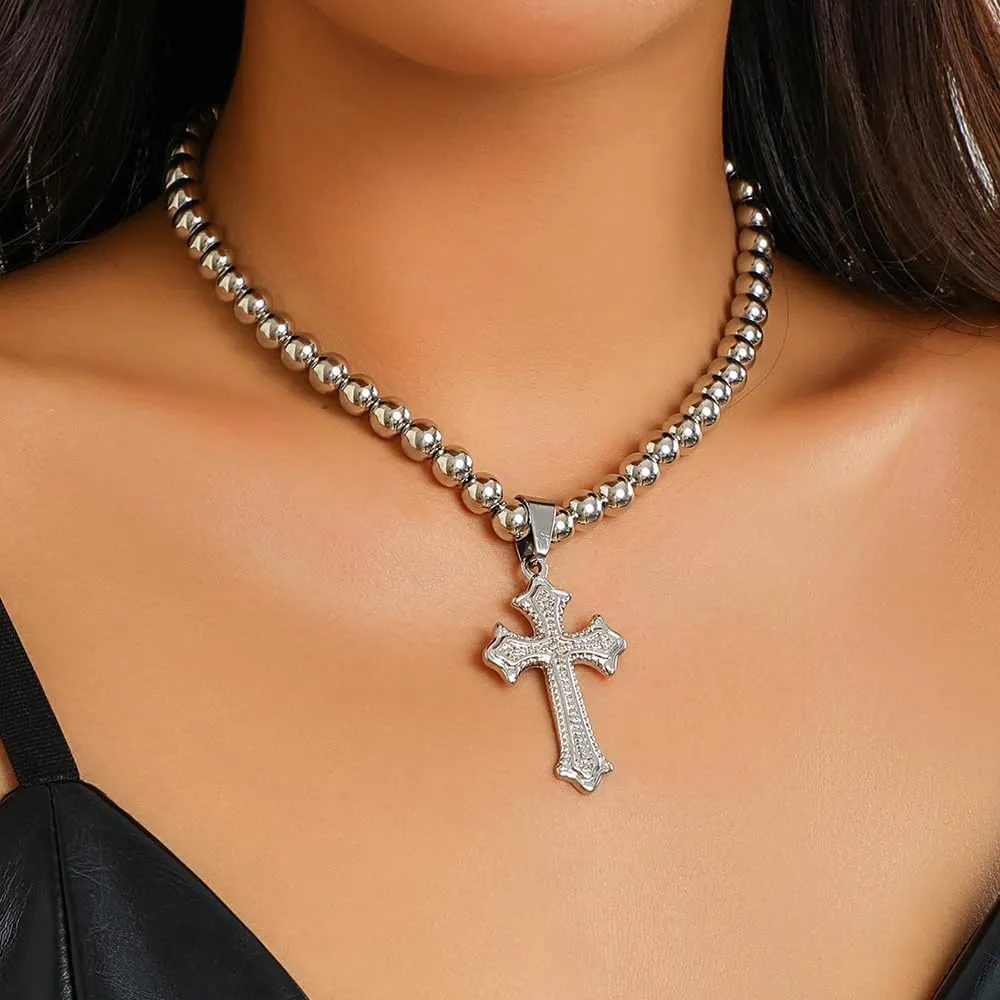 Cross Pendant Necklace Bead Necklace Gift for Women