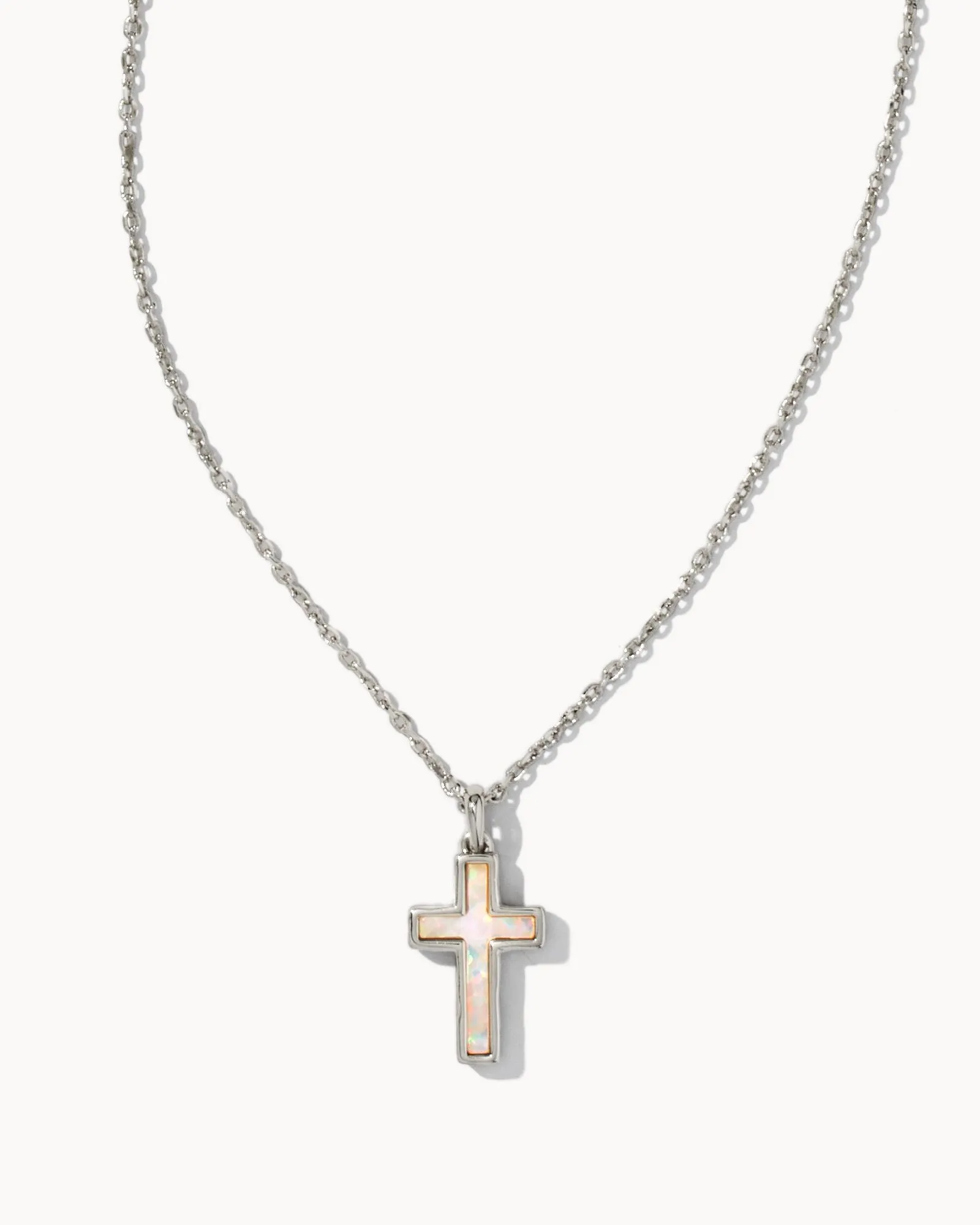 Cross Pendant Necklace Silver White Opal
