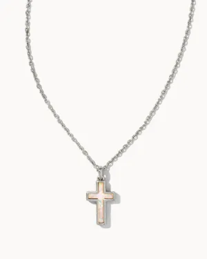 Cross Pendant Necklace Silver White Opal