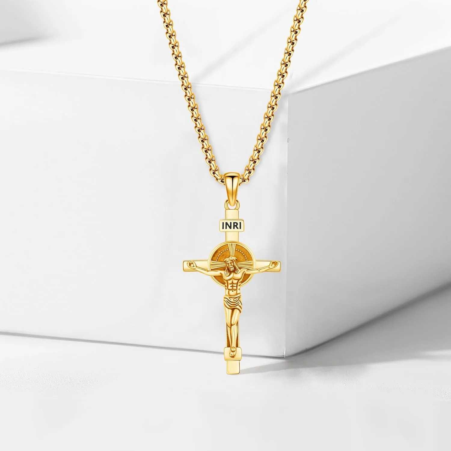 Crucifix Cross Necklace for Men Women, 925 Sterling Silver Catholic Jesus Cross Christian Jewelry Protection Amulet Pendant Necklace