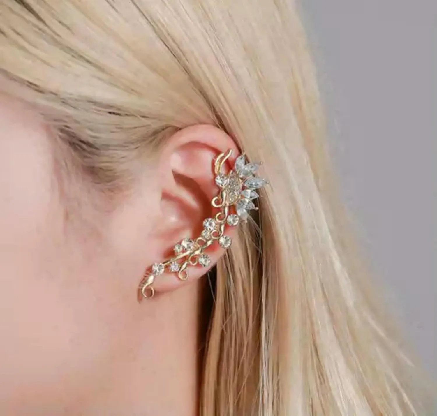 Crystal Clip Ear Cuff Stud Fashion Women's Punk Wrap Cartilage Earring Jewelry -Style G - Gold