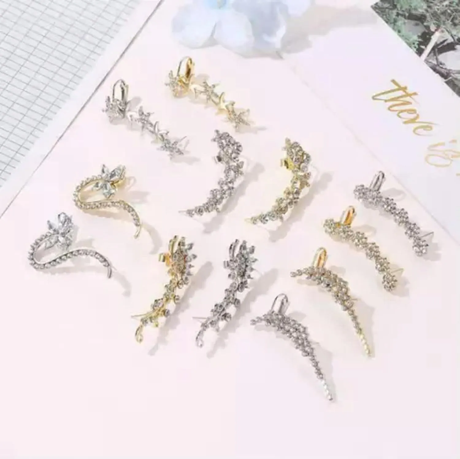 Crystal Clip Ear Cuff Stud Fashion Women's Punk Wrap Cartilage Earring Jewelry -Style G - Gold