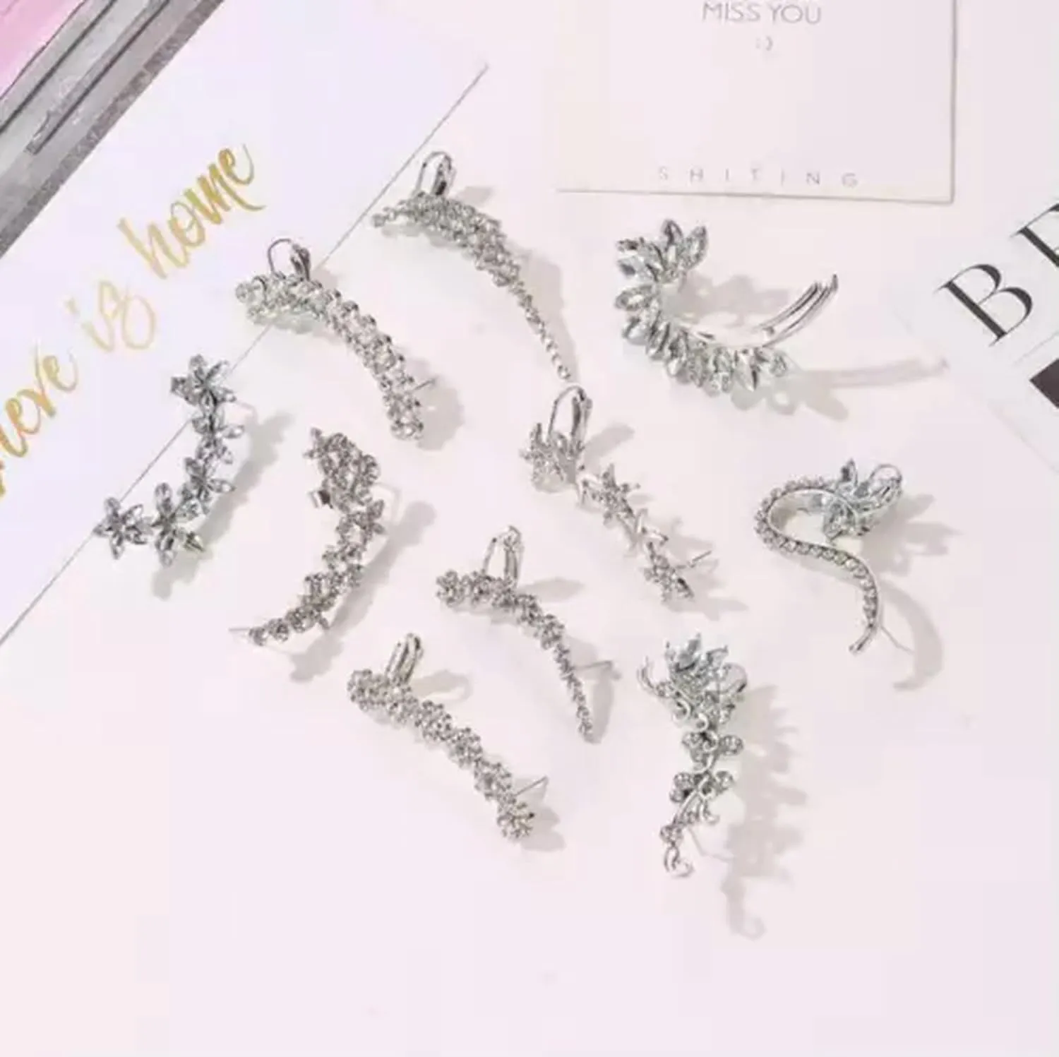 Crystal Clip Ear Cuff Stud Fashion Women's Punk Wrap Cartilage Earring Jewelry -Style G - Gold