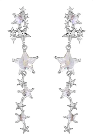 Crystal Long Star Dangle Earrings for Women Girls 925 Sterling Silver Post Pin 14K Gold Plated Shiny Tassel CZ Stars Celestial Charms Drop Dangle Stud Lightweight Fashion Birthday Wedding Party Jewelry Gifts