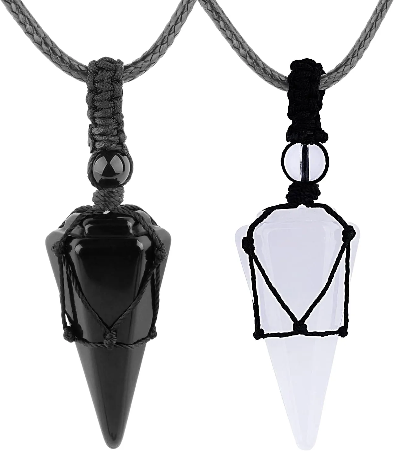 Crystal Necklace Reiki Healing Crystal Stone 6 Facet Pointed Pendant with Adjustable Rope Natural Quartz Gemstone Necklaces Jewelry for Women Men