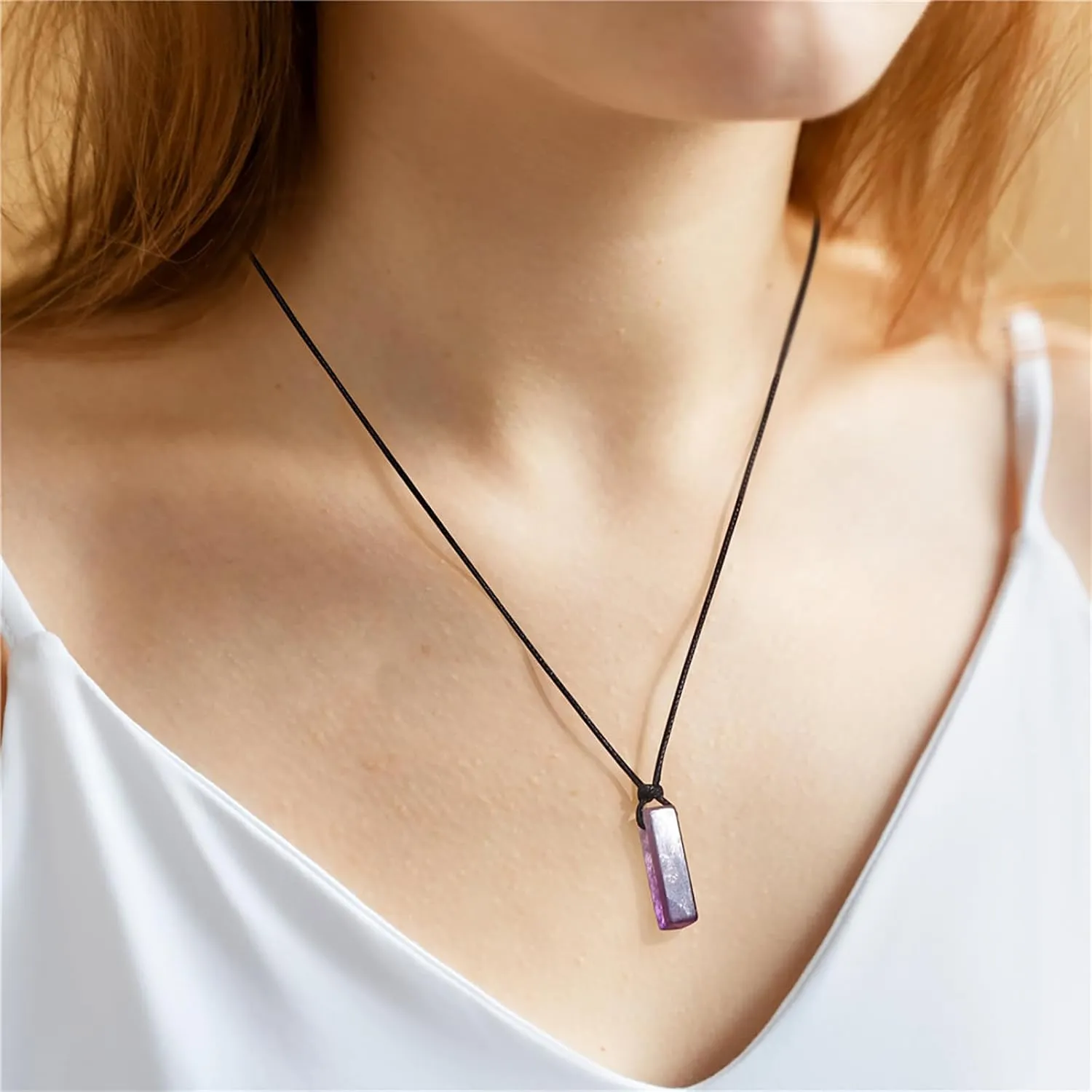 Crystal Necklaces for Women Gemstone Pendant Necklace Adjustable Handmade Black Rope Natural Stone Spiritual Necklace Energy Crystals and Healing Stones Necklace for Men
