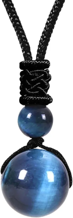 Crystal Necklaces for Women Men, Tigers Eye Amethyst Obsidian Round Necklace for Protection, Crystals and Healing Stones Pendant Jewelry for Spiritual