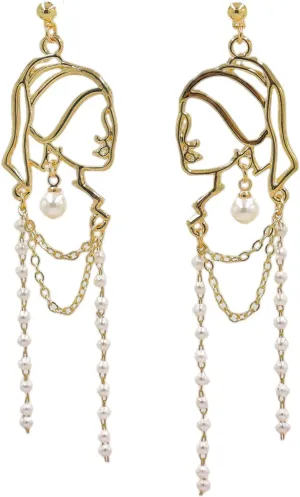 Crystal pearl abstract face earrings fashion personality exaggerated golden boho retro pendant earrings