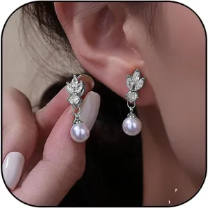 Crystal Pearl Earrings for Women Zircon Pearl Dangle Earrings Pearl Drop Earrings Trendy Birthday Wedding Prom Jewelry for Women