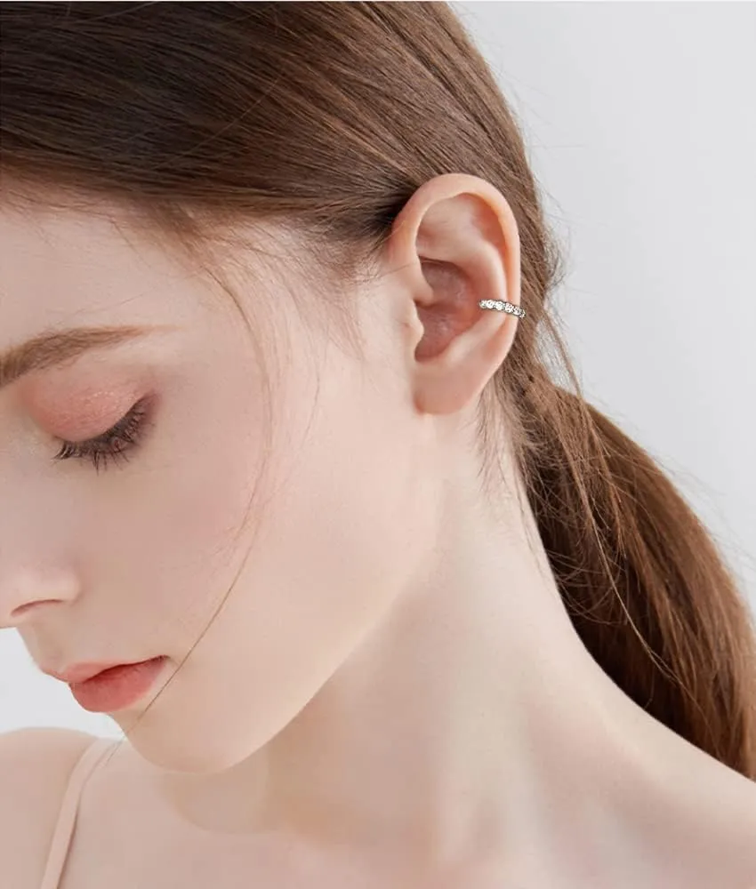Cubic Zirconia Ear Cuffs Wrap Earrings for Women Girls 925 Sterling Silver Shiny Crystal Cartilage Earrings Fake Huggie Hoops Studs Helix Conch Earrings Non Piercing Clip On Dainty Ear Jewelry Gifts