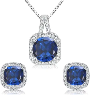 Cubic Zirconia Earrings and Necklace Set for Women 14K White Gold Plated Bridesmaid Jewelry Set for Women Silver Pendant Necklace Hypoallergenic Stud Earrings Set Jewellery Gift for Mom Wife Bride Bridesmaid
