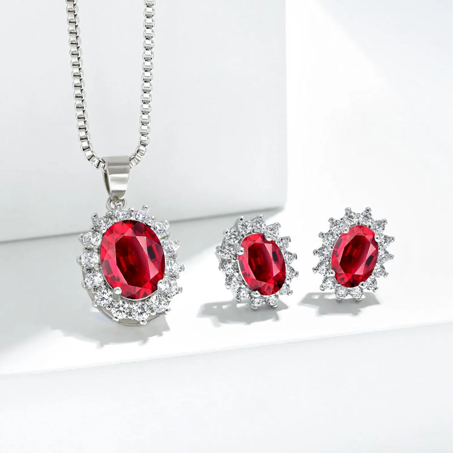 Cubic Zirconia Earrings and Necklace Set for Women 14K White Gold Plated Bridesmaid Jewelry Set for Women Silver Pendant Necklace Hypoallergenic Stud Earrings Set Jewellery Gift for Mom Wife Bride Bridesmaid
