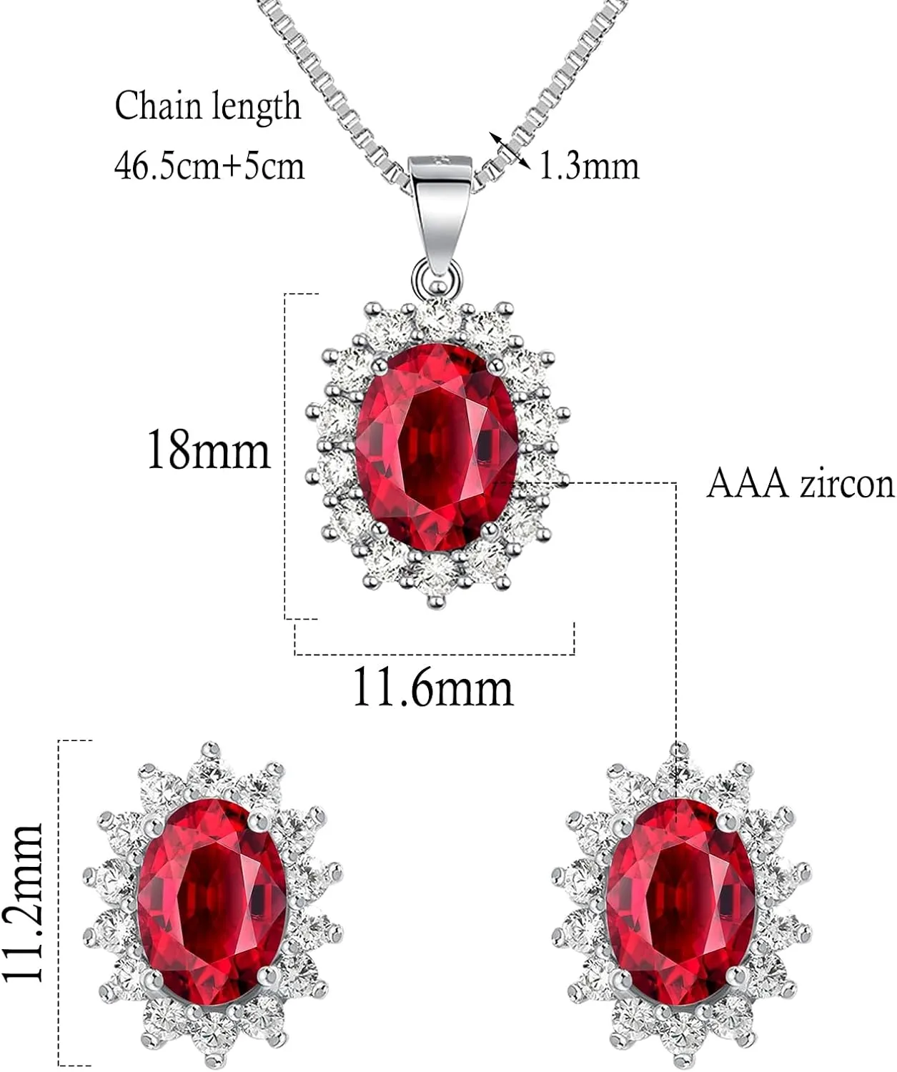 Cubic Zirconia Earrings and Necklace Set for Women 14K White Gold Plated Bridesmaid Jewelry Set for Women Silver Pendant Necklace Hypoallergenic Stud Earrings Set Jewellery Gift for Mom Wife Bride Bridesmaid