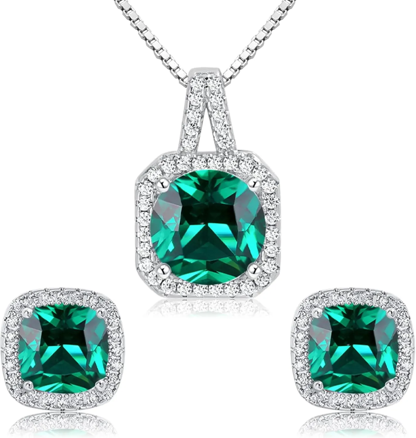 Cubic Zirconia Earrings and Necklace Set for Women 14K White Gold Plated Bridesmaid Jewelry Set for Women Silver Pendant Necklace Hypoallergenic Stud Earrings Set Jewellery Gift for Mom Wife Bride Bridesmaid