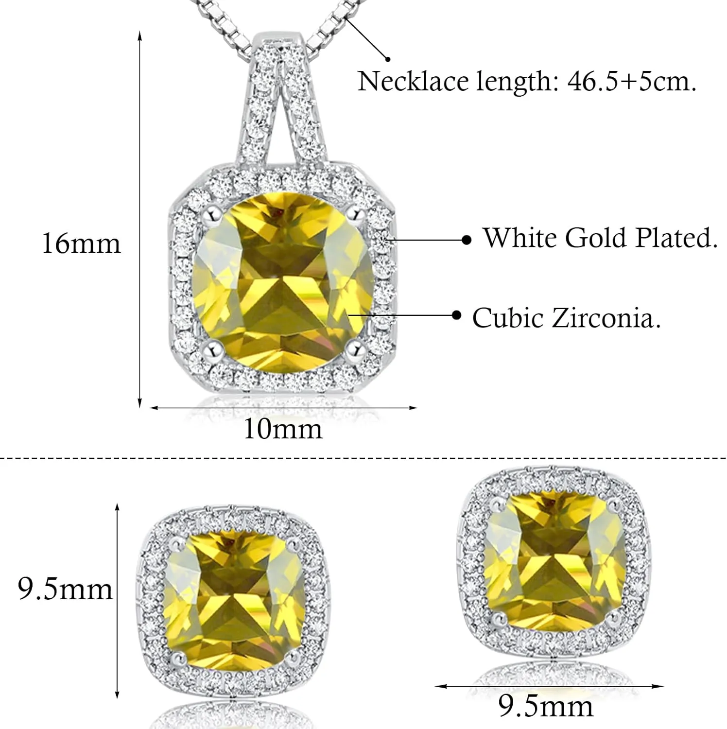 Cubic Zirconia Earrings and Necklace Set for Women 14K White Gold Plated Bridesmaid Jewelry Set for Women Silver Pendant Necklace Hypoallergenic Stud Earrings Set Jewellery Gift for Mom Wife Bride Bridesmaid