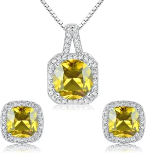 Cubic Zirconia Earrings and Necklace Set for Women 14K White Gold Plated Bridesmaid Jewelry Set for Women Silver Pendant Necklace Hypoallergenic Stud Earrings Set Jewellery Gift for Mom Wife Bride Bridesmaid