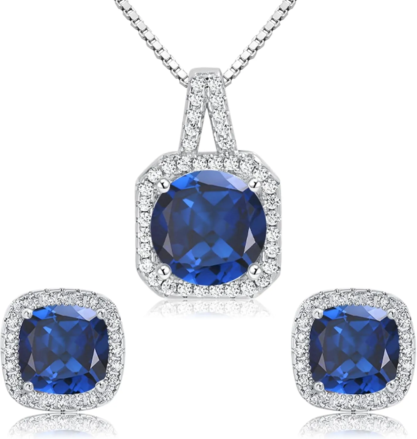 Cubic Zirconia Earrings and Necklace Set for Women 14K White Gold Plated Bridesmaid Jewelry Set for Women Silver Pendant Necklace Hypoallergenic Stud Earrings Set Jewellery Gift for Mom Wife Bride Bridesmaid