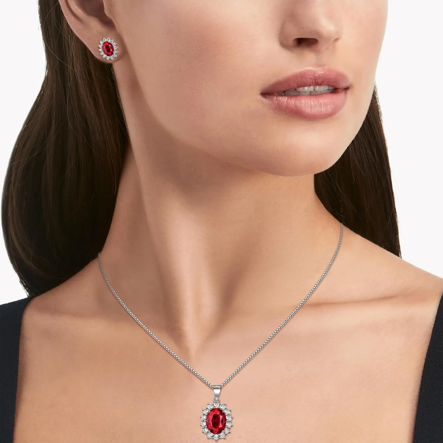 Cubic Zirconia Earrings and Necklace Set for Women 14K White Gold Plated Bridesmaid Jewelry Set for Women Silver Pendant Necklace Hypoallergenic Stud Earrings Set Jewellery Gift for Mom Wife Bride Bridesmaid