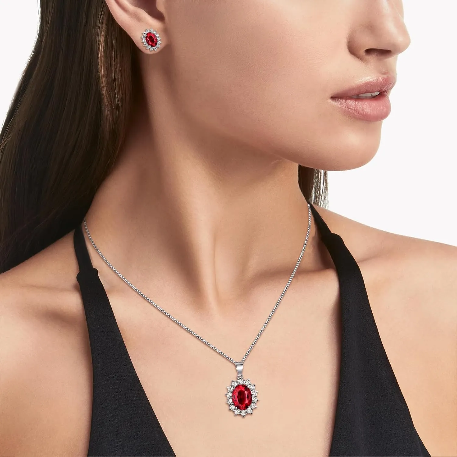 Cubic Zirconia Earrings and Necklace Set for Women 14K White Gold Plated Bridesmaid Jewelry Set for Women Silver Pendant Necklace Hypoallergenic Stud Earrings Set Jewellery Gift for Mom Wife Bride Bridesmaid