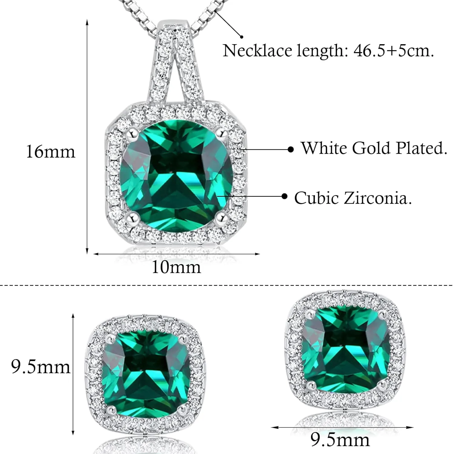 Cubic Zirconia Earrings and Necklace Set for Women 14K White Gold Plated Bridesmaid Jewelry Set for Women Silver Pendant Necklace Hypoallergenic Stud Earrings Set Jewellery Gift for Mom Wife Bride Bridesmaid