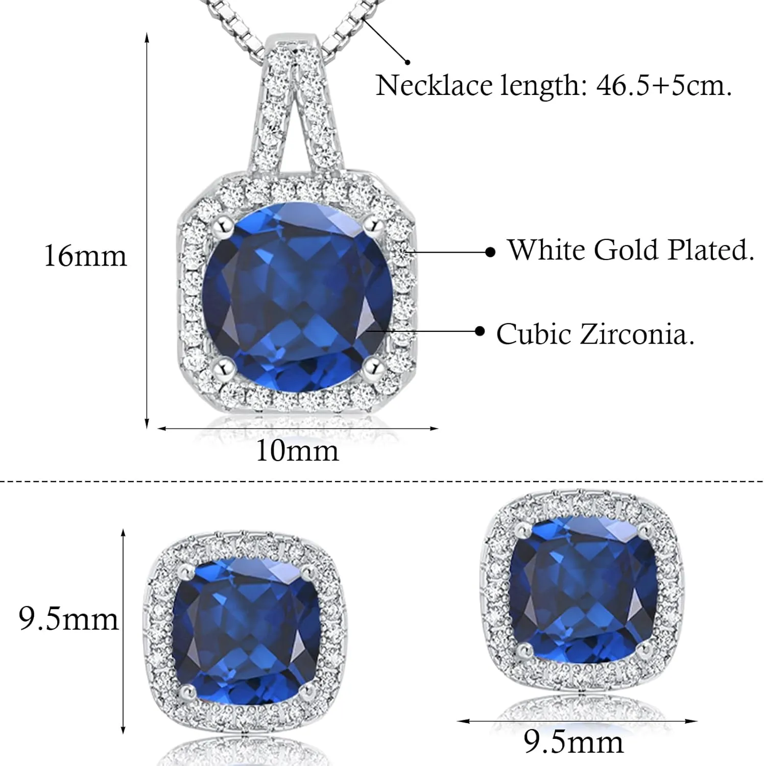 Cubic Zirconia Earrings and Necklace Set for Women 14K White Gold Plated Bridesmaid Jewelry Set for Women Silver Pendant Necklace Hypoallergenic Stud Earrings Set Jewellery Gift for Mom Wife Bride Bridesmaid