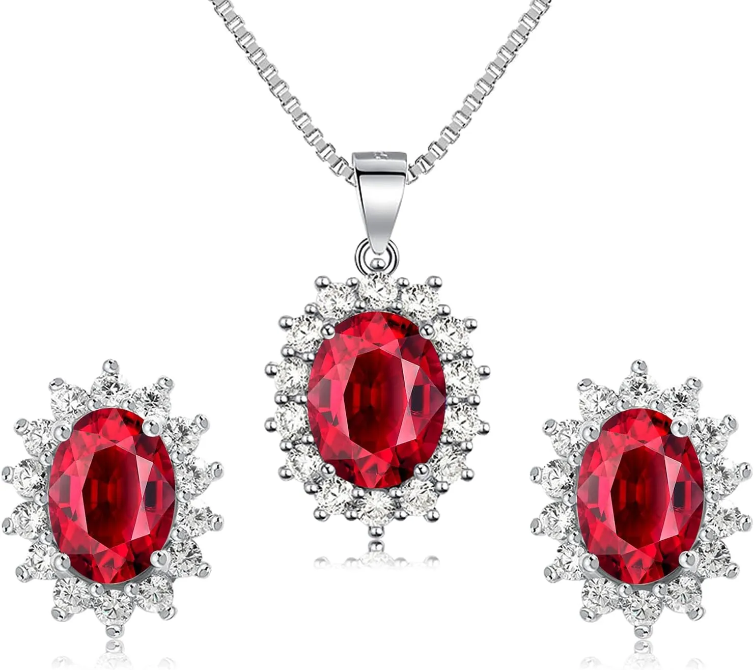 Cubic Zirconia Earrings and Necklace Set for Women 14K White Gold Plated Bridesmaid Jewelry Set for Women Silver Pendant Necklace Hypoallergenic Stud Earrings Set Jewellery Gift for Mom Wife Bride Bridesmaid
