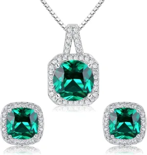Cubic Zirconia Earrings and Necklace Set for Women 14K White Gold Plated Bridesmaid Jewelry Set for Women Silver Pendant Necklace Hypoallergenic Stud Earrings Set Jewellery Gift for Mom Wife Bride Bridesmaid