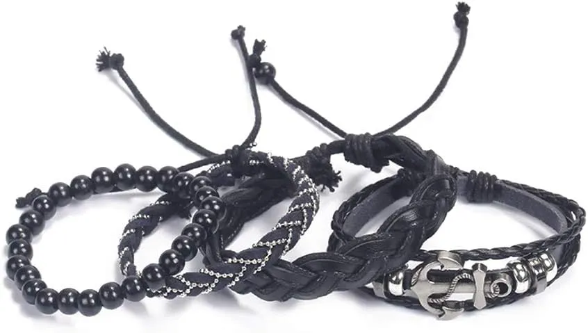 Cuff Braided Leather Bracelet for Women Men Adjustable Friendship Leather Cuff Anchor Life Gift Braided Bracelets Birthday Anniversary