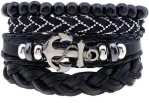 Cuff Braided Leather Bracelet for Women Men Adjustable Friendship Leather Cuff Anchor Life Gift Braided Bracelets Birthday Anniversary