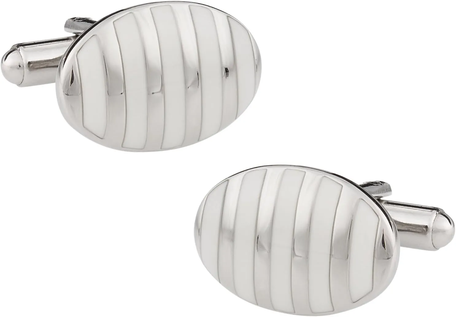 Cuff-Daddy Oval White Enamel & Silver Tone Cufflinks with Presentation Box