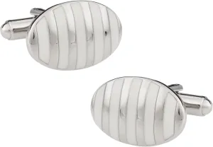 Cuff-Daddy Oval White Enamel & Silver Tone Cufflinks with Presentation Box