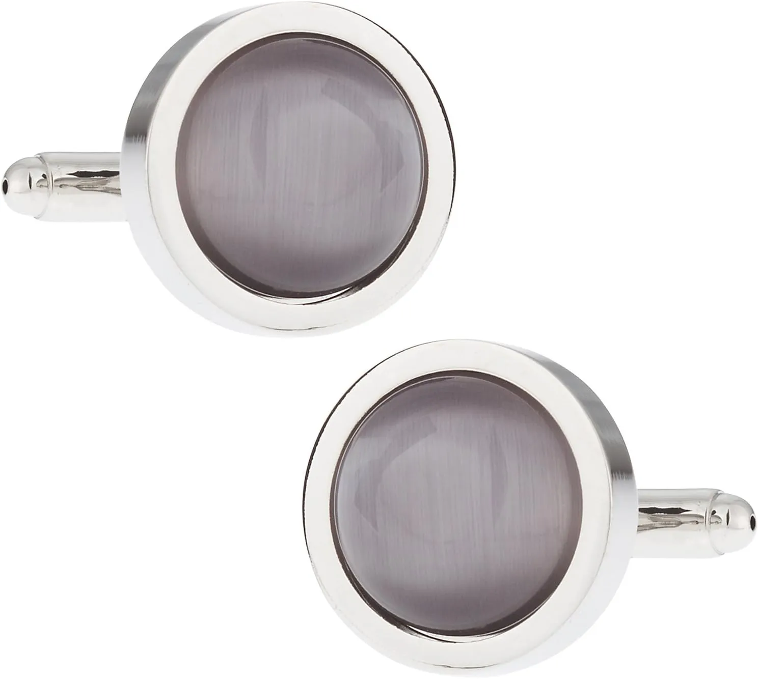 Cuff-Daddy Silver Framed Cat Eye Round Cufflinks Elegant Style Silver-Tone Mount Shiny Fiber Optic Glass with Presentation Gift Box Party Special Occasions Wedding Anniversary Suit French Cuff Shirts
