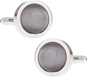Cuff-Daddy Silver Framed Cat Eye Round Cufflinks Elegant Style Silver-Tone Mount Shiny Fiber Optic Glass with Presentation Gift Box Party Special Occasions Wedding Anniversary Suit French Cuff Shirts
