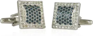 Cuff-Daddy Unique CZ Cubic Zirconia and Faux Sapphire Silver Cufflinks with Presentation Box