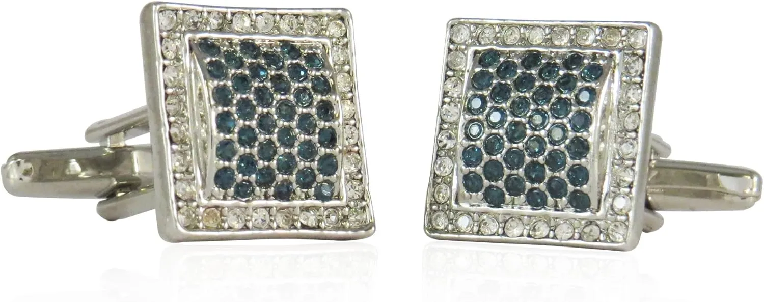 Cuff-Daddy Unique CZ Cubic Zirconia and Faux Sapphire Silver Cufflinks with Presentation Box