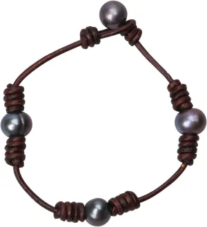 Cultured Freshwater Black Pearls Leather Bracelets Women Handmade Beaded Bracelets