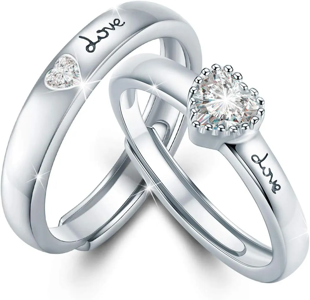 CUOKA MIRACLE Couple Rings for Lovers, 925 Sterling Silver Matching His and Her Eternity Promise Rings - Adjustable Open End - Valentine's Day Gifts