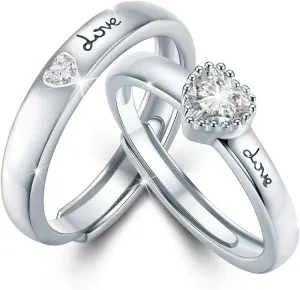 CUOKA MIRACLE Couple Rings for Lovers, 925 Sterling Silver Matching His and Her Eternity Promise Rings - Adjustable Open End - Valentine's Day Gifts