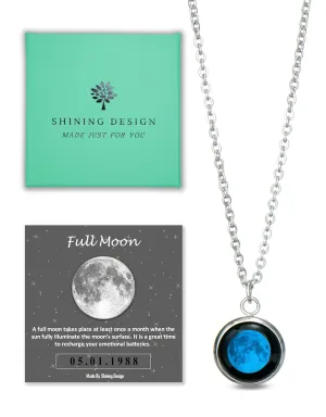Custom Birth Moon Phase Necklace Jewelry with Gift Box; Special Day Jewelry; Glowing Moon Phase Pendant; Personalized Gift for Birthday, Anniversary, Special Date Necklace